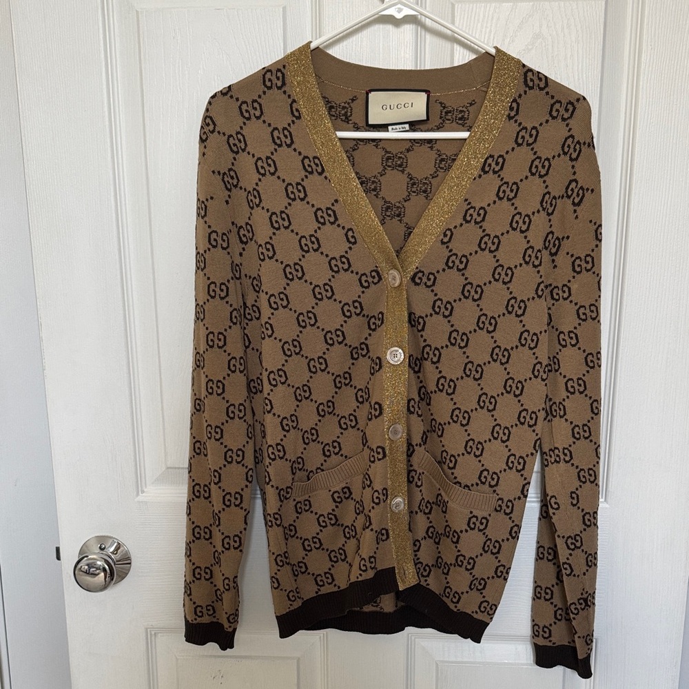 Gucci Tan and Black Monogram Cardigan